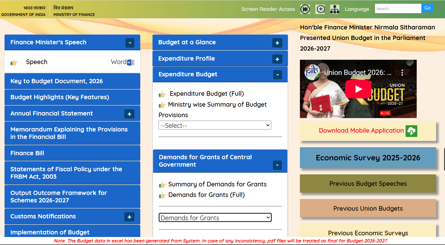 India Budget 2026 Official Website