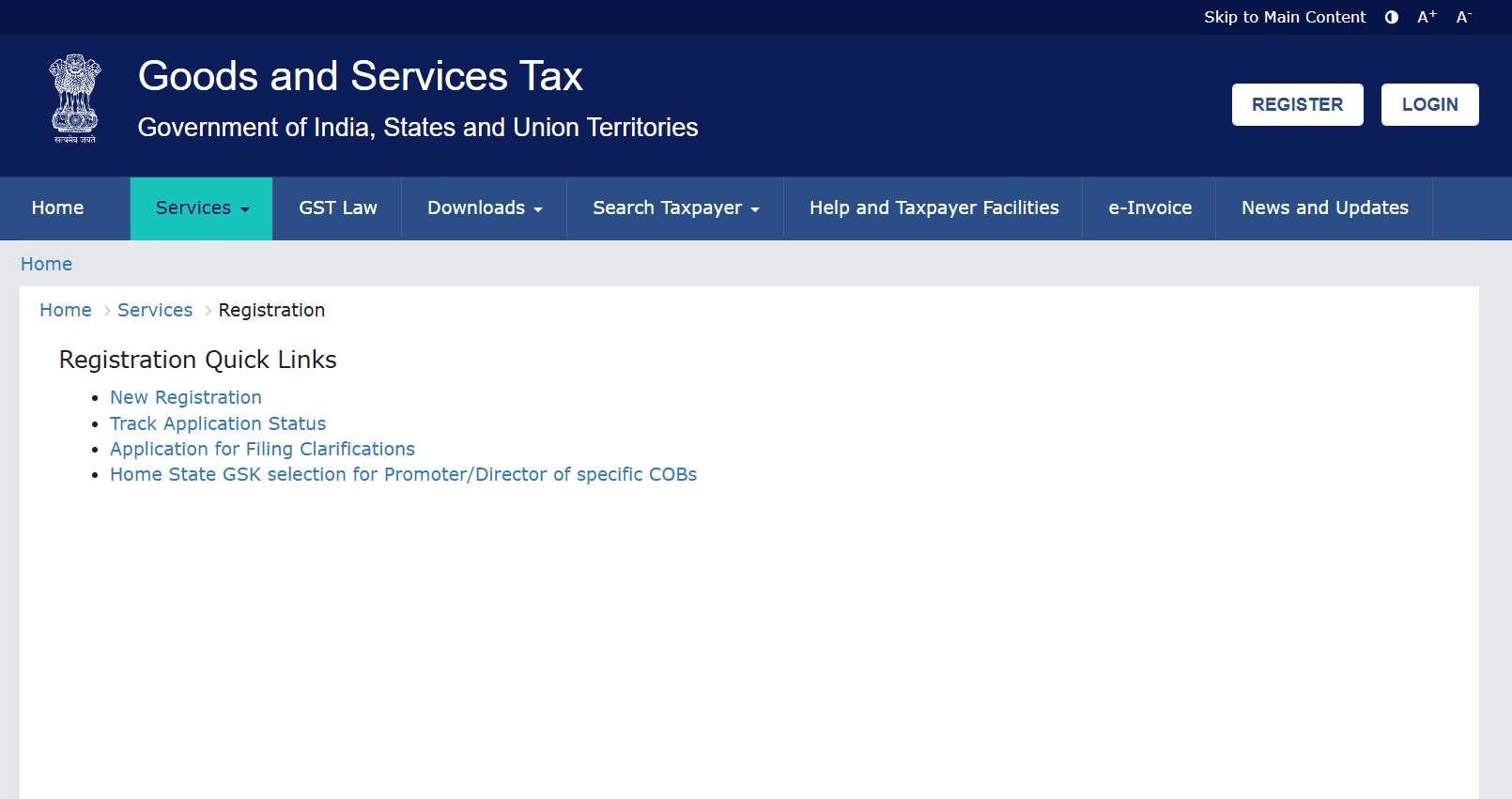 GST official portal homepage